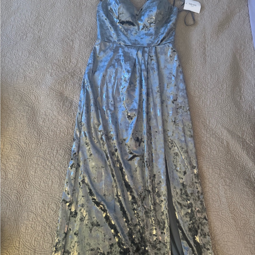 David's Bridal Blue Sequin Embellished Maxi Dress